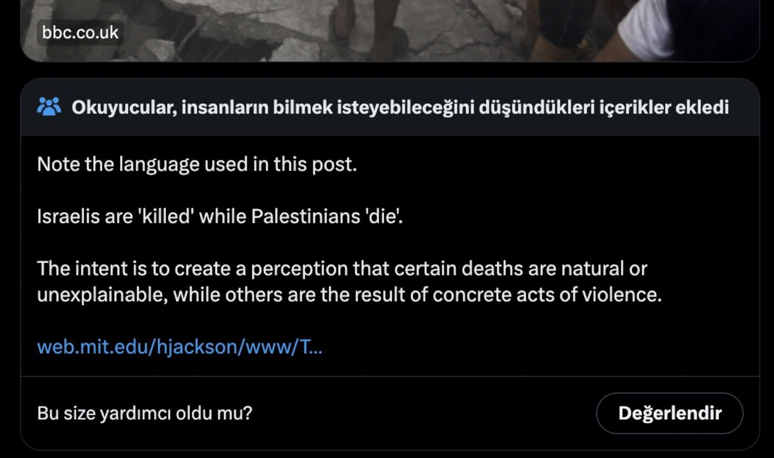 BBC ve İsrail’e 'Twitter'da müdahale: İsrailliler 'öldürülür', Filistinliler 'ölür'