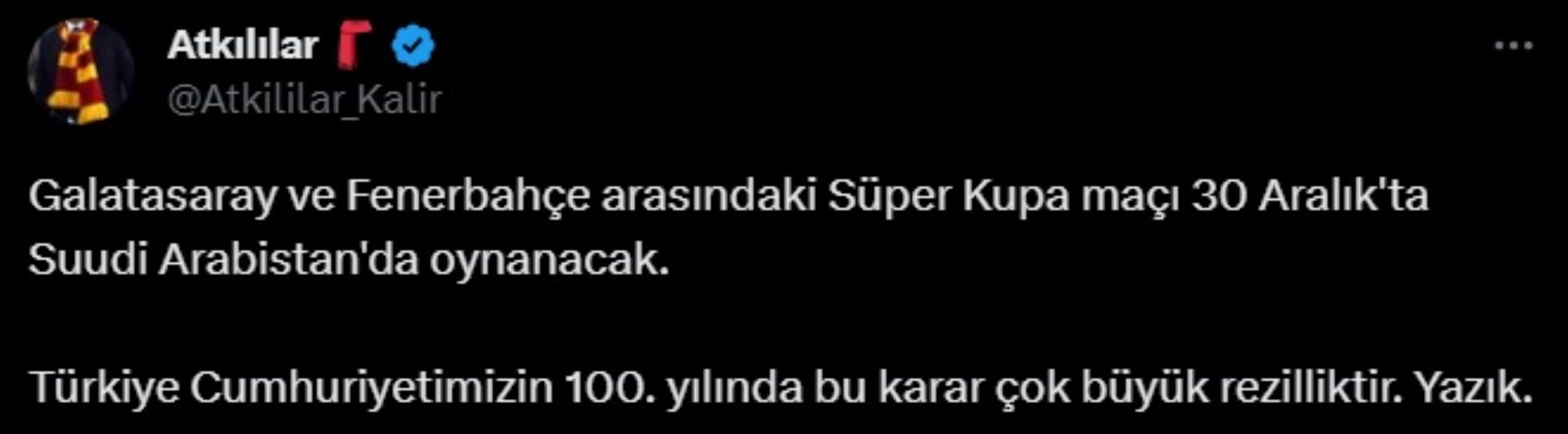 'Süper Kupa' Suudi Arabistan'da oynanacak! TFF'nin kararına sosyal medyada tepki yağdı: 'Cumhuriyetin 100. yılında...'