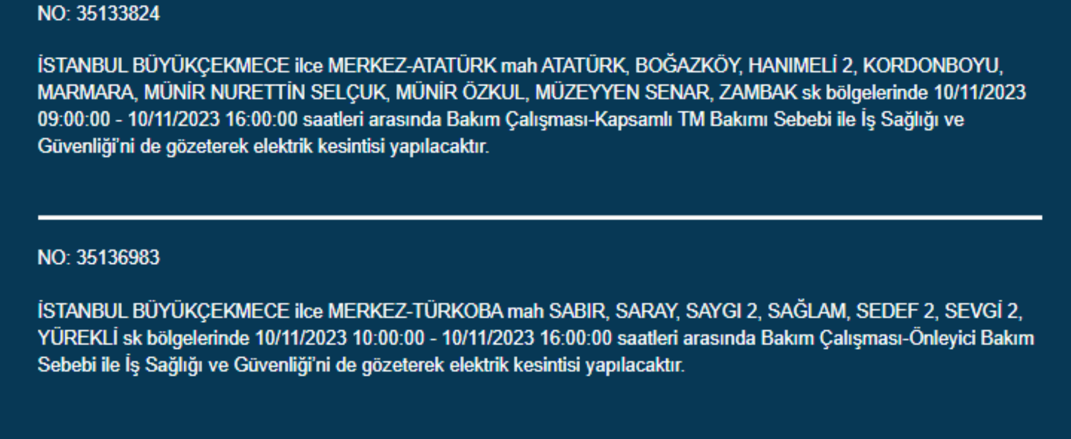 21 ilçede elektrikler kesilecek! İstanbul'da bugün elektrik kesintisi yaşanacak ilçeler hangileri? 10 Kasım İstanbul'da elektrik ne zaman gelecek? Bakırköy, Bahçelievler, Kadıköy, Beşiktaş, Avcılar'da elektrikler ne zaman gelecek?