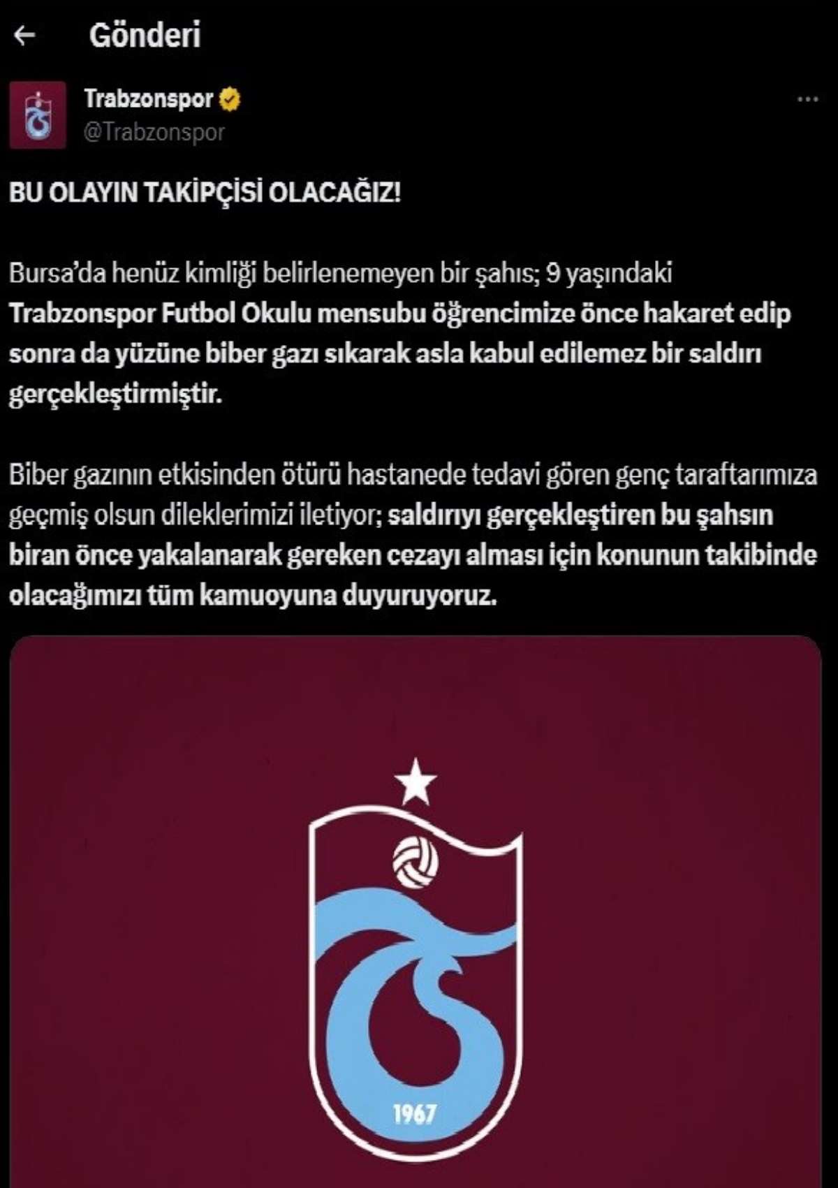 Trabzonspor formalı 9 yaşındaki çocuğa biber gazlı saldırı!