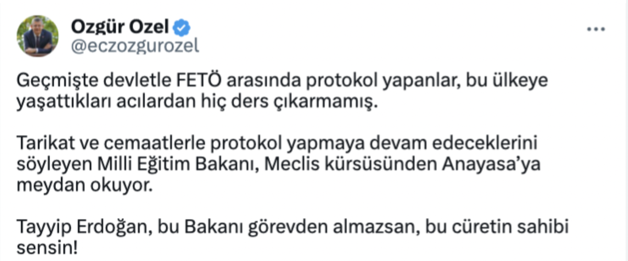 Özgür Özel'den Erdoğan’a Bakan Tekin çağrısı: 'Bu Bakan'ı görevden almazsan…’