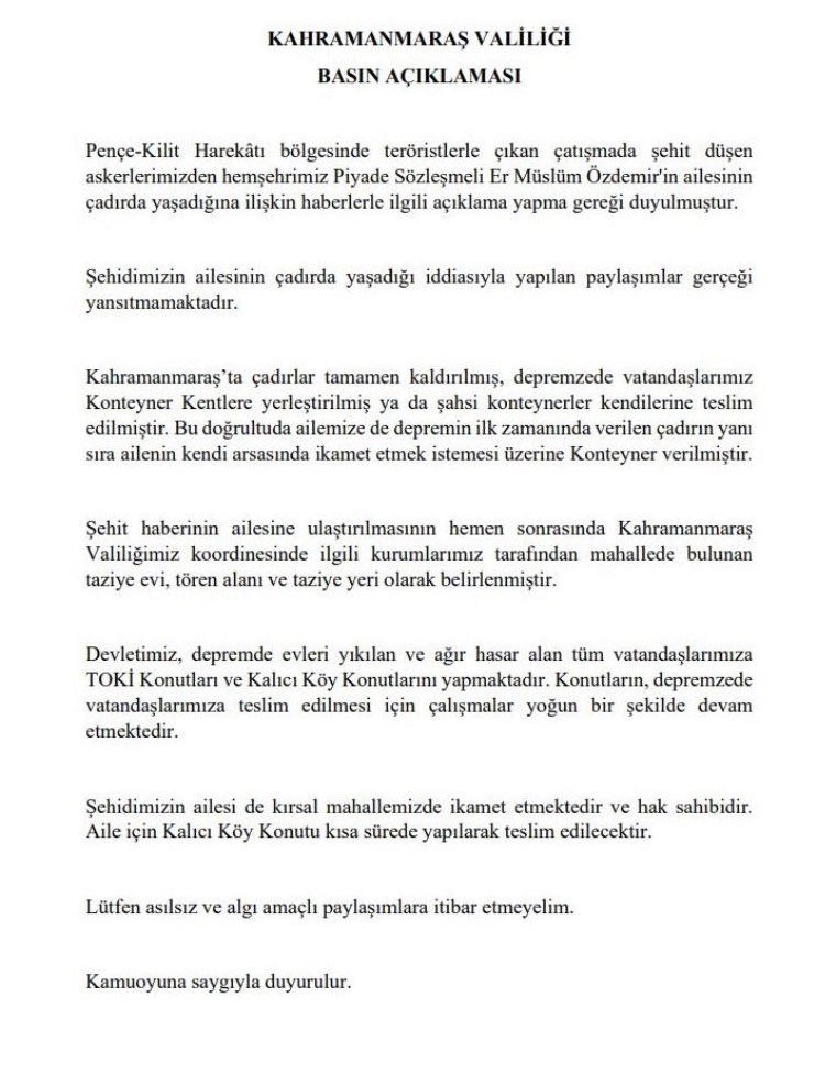 'Çadırda yaşamıyorlar' açıklaması gelmişti... Bakan Özhaseki, Kahramanmaraş Valiliği'ni yalanladı